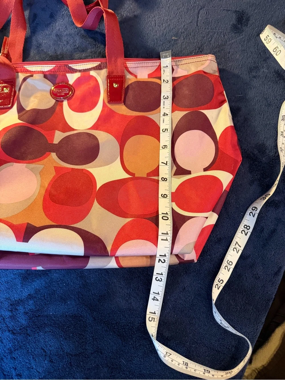 Coach Signature Print Tote Bag - Red, Pink, Cream - Picture 3 of 5